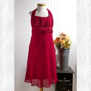 | david's bridal | cranberry halter tie midi dress